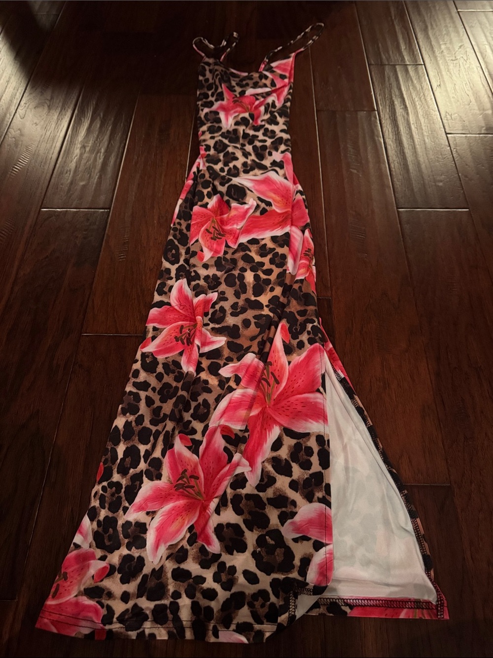 SHEIN Pink Floral & Leopard Print Spaghetti Strap Dress